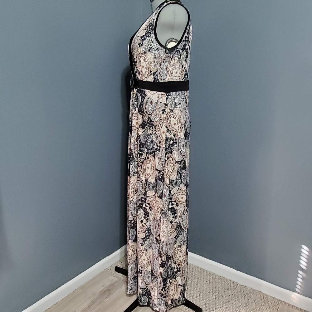 Elie McCarthy Black and Cream Paisley Maxi Dress Size XL - Picture 3 of 6